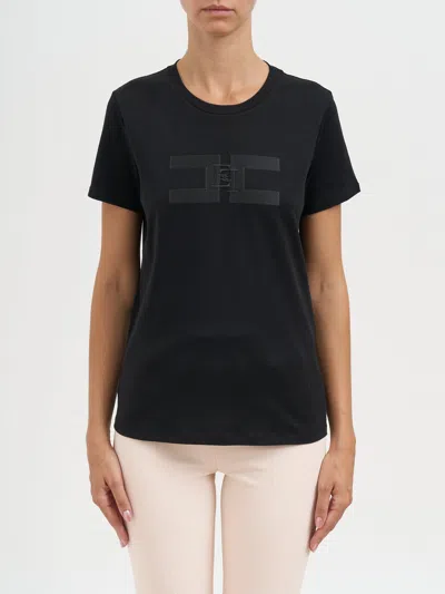 Elisabetta Franchi Crew Neck Cotton T-shirt In Black