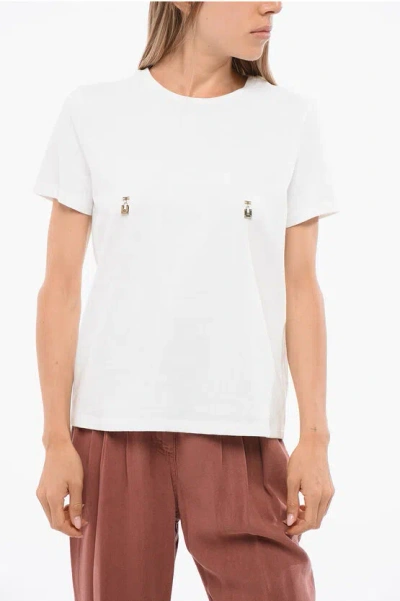 Elisabetta Franchi Crew Neck Cotton T-shirt With Applied Details