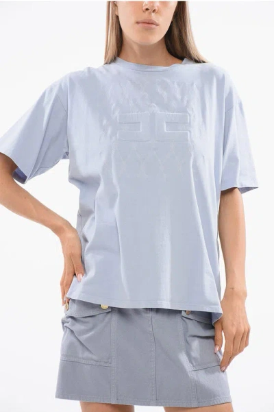 Elisabetta Franchi Crew Neck Cotton T-shirt With Embossed Logo