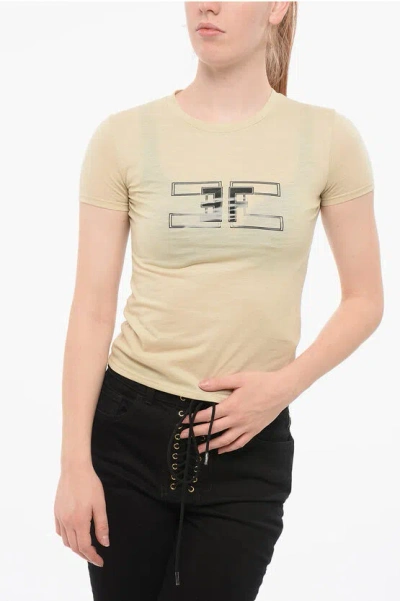 Elisabetta Franchi Crew Neck Cotton T-shirt With Printed Logo