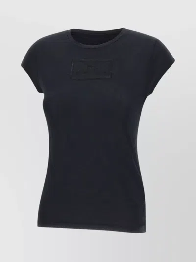 Elisabetta Franchi Crew Neck Embroidered Modal Shirt In Black