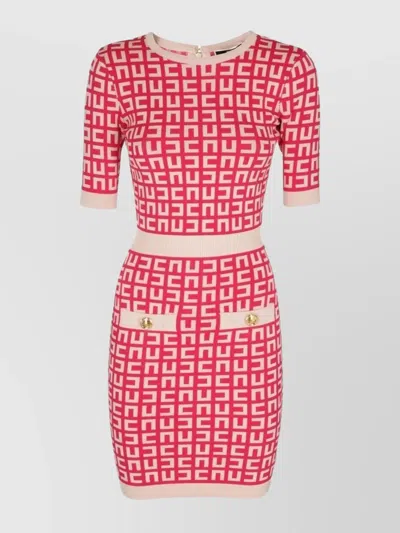 ELISABETTA FRANCHI CREW NECK FITTED SILHOUETTE GEOMETRIC PATTERN DRESS