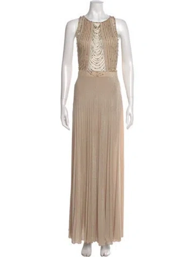 Pre-owned Elisabetta Franchi Crew Neck Long Dress In Neutral
