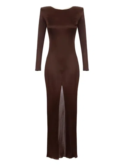 Elisabetta Franchi Crew-neck Maxi Dress In Brown