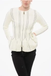 Elisabetta Franchi Crew Neck Peplo Sweater With Front Zip In White