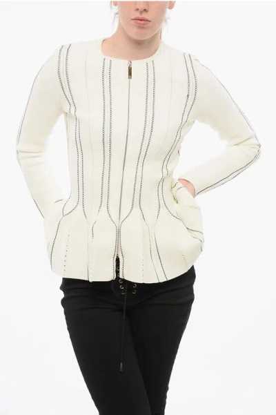 Elisabetta Franchi Crew Neck Peplo Sweater With Front Zip