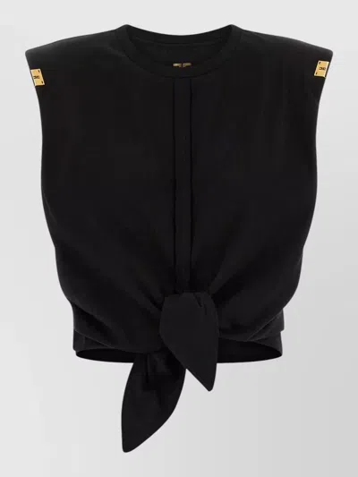 Elisabetta Franchi Crew Neck Sleeveless Top Tie Detail In Black