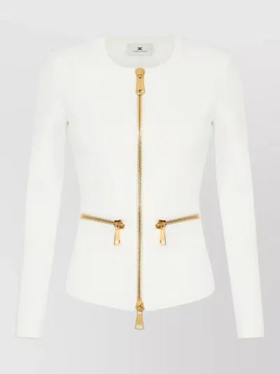 Elisabetta Franchi Cardigan In Knit Fabric With Zip In White