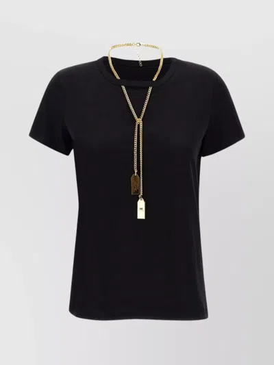 Elisabetta Franchi Crew Neck T-shirt Gold Chain Detail In Black