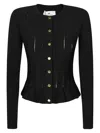 Elisabetta Franchi Tricot Pattern Sweater With Padded Shoulder Straps And Embroidered Hem In Black