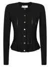 Elisabetta Franchi Textured Ribbed Cardigan With Peplum Hem In Black