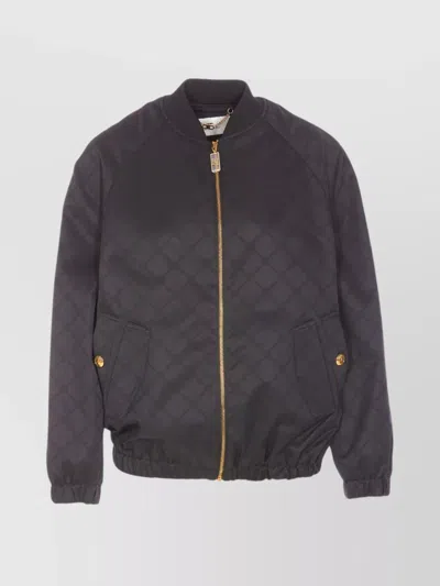 Elisabetta Franchi Crewneck Quilted Jacket Front Pockets In Black
