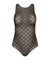 Elisabetta Franchi Sheer Patterned Tulle Bodysuit In Brown