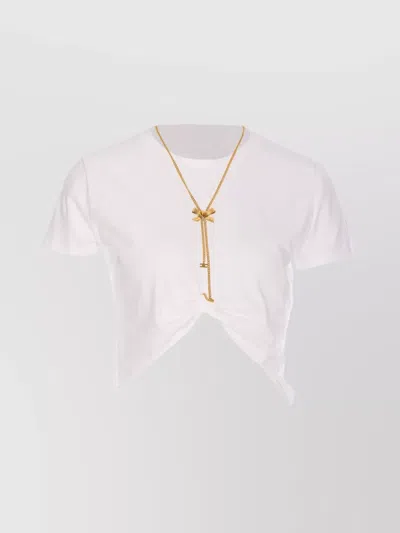Elisabetta Franchi Crewneck T-shirt With Gold Chain Detail In White