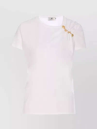Elisabetta Franchi Crewneck T-shirt With Safety Pin Detail In White