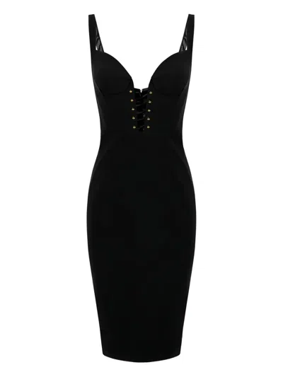 Elisabetta Franchi Criss-cross Button Mini Dress In Black