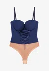 Elisabetta Franchi Corset Crepe Bodysuit With Criss-cross Laces In Blue