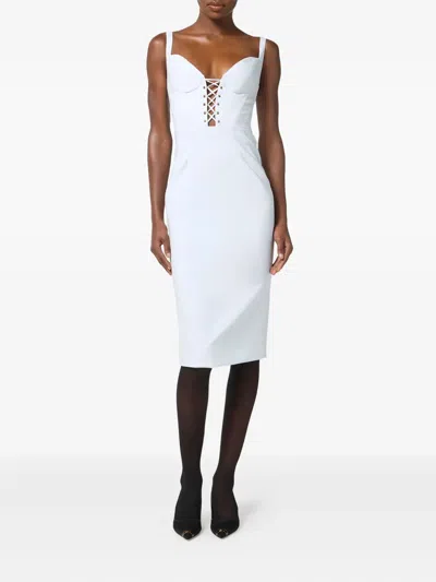 Elisabetta Franchi Criss-cross Midi Dress In White