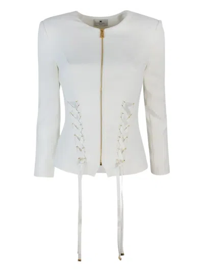 Elisabetta Franchi Criss-cross Straps Fitted Jacket In White
