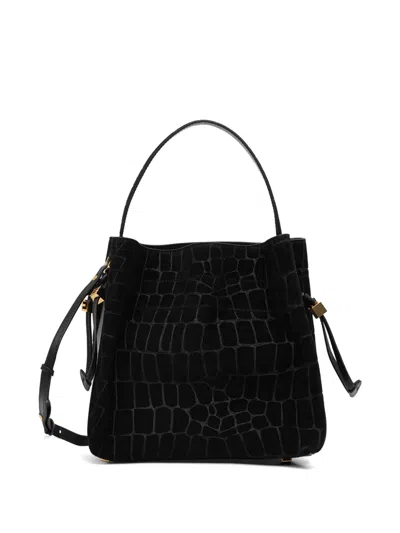 Elisabetta Franchi Croc-effect Suede Tote Bag In Black