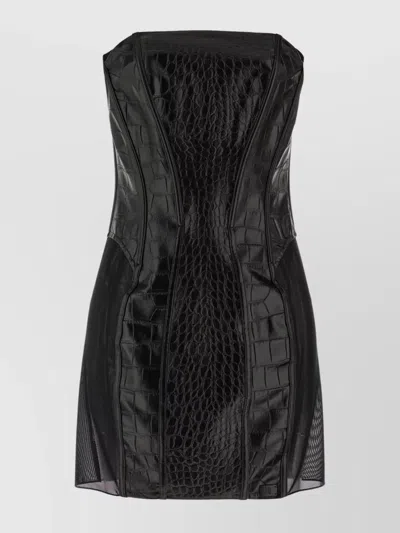 Elisabetta Franchi Croc-embossed Sheer Paneling Sleeveless Dress In Black