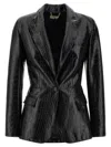 Elisabetta Franchi Crocodile Effect Blazer Flap Pockets In Black
