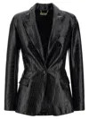 Elisabetta Franchi Crocodile Effect Blazer Flap Pockets In Black