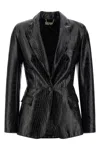Elisabetta Franchi Crocodile Effect Blazer Flap Pockets In Black