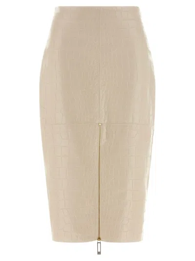 ELISABETTA FRANCHI CROC PRINT LEATHER-EFFECT LONGUETTE MIDI SKIRT