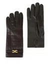 Elisabetta Franchi Crocodile-debossed Logo Gloves S In Brown