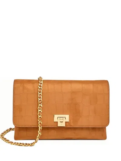 Elisabetta Franchi Crocodile-effect Chain Clutch Bag In Orange