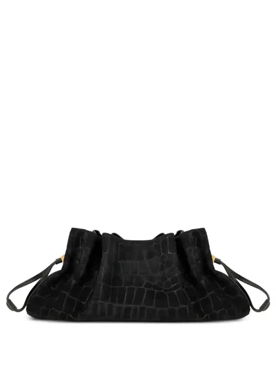 Elisabetta Franchi Crocodile-effect Clutch Bag In Black
