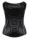 Elisabetta Franchi Bustier Top With Crocodile Texture And Sheer Panels In Black