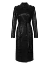 Elisabetta Franchi Crocodile-effect Double-breasted Trench Coat In Black