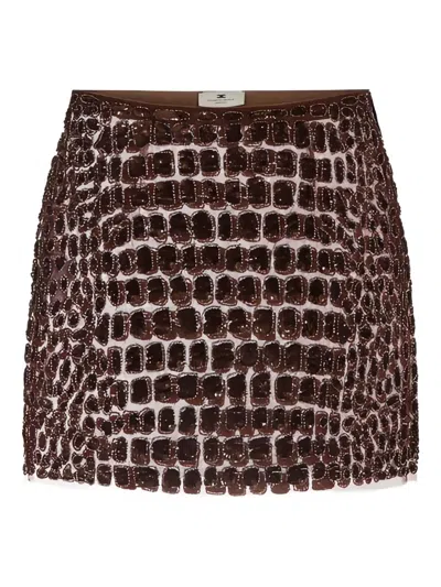 ELISABETTA FRANCHI CROCODILE-EFFECT EMBROIDERED MINI SKIRT
