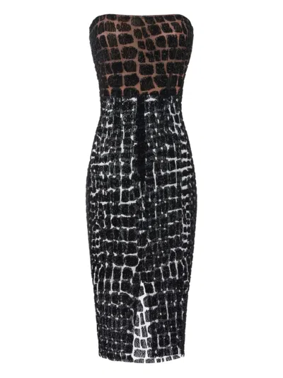 Elisabetta Franchi Crocodile-effect Midi Dress In Black