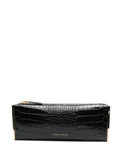 Elisabetta Franchi Crocodile-effect Zip Clutch In Black