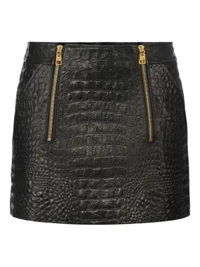 Elisabetta Franchi Crocodile-effect Zip-detail Mini Skirt In Black