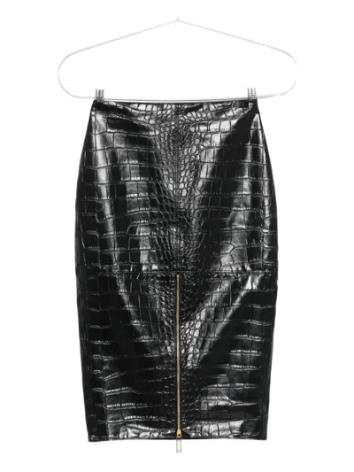 Elisabetta Franchi Crocodile-effect Zip-front Skirt In Black