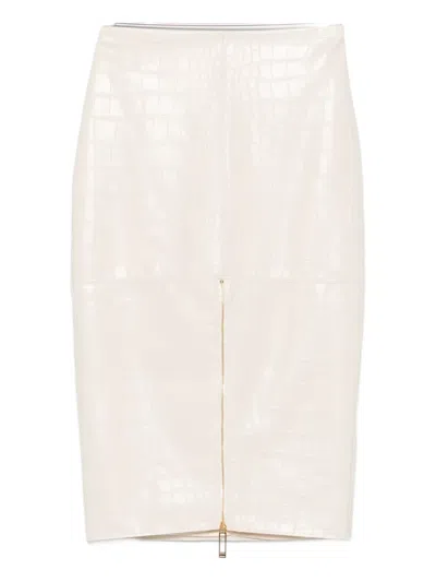 ELISABETTA FRANCHI CROCODILE-EFFECT ZIP-FRONT SKIRT