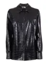 Elisabetta Franchi Crocodile-embossed Glossy Black Shirt In Black