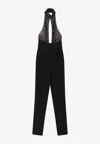 Elisabetta Franchi Black Jumpsuit With Embroidered Bodice And Halterneck In Tech Fabric Stretch Woman In Black