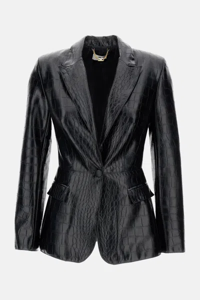 Elisabetta Franchi Crocodile Print Blazer In Black