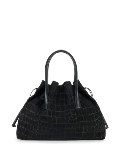 Elisabetta Franchi Crocodile Print Bowling Tote Bag In Black