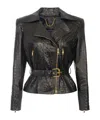 Elisabetta Franchi Textured Sheepskin Leather Jacket With Asymmetrical Zipper In Black