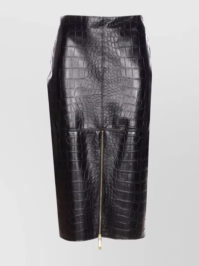 ELISABETTA FRANCHI CROCODILE PRINT MIDI SKIRT WITH ZIP DETAIL