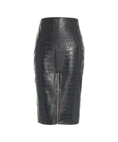 Elisabetta Franchi Crocodile Print Pencil Skirt In Black