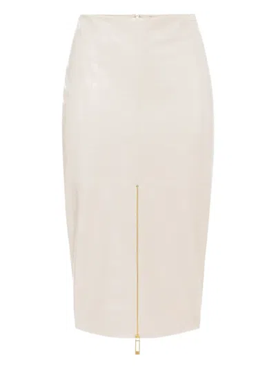 Elisabetta Franchi Crocodile-print Texture Zip-front Skirt In White