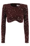 Elisabetta Franchi Cropped Long-sleeved Top With Scalloped Hem In Burgundy