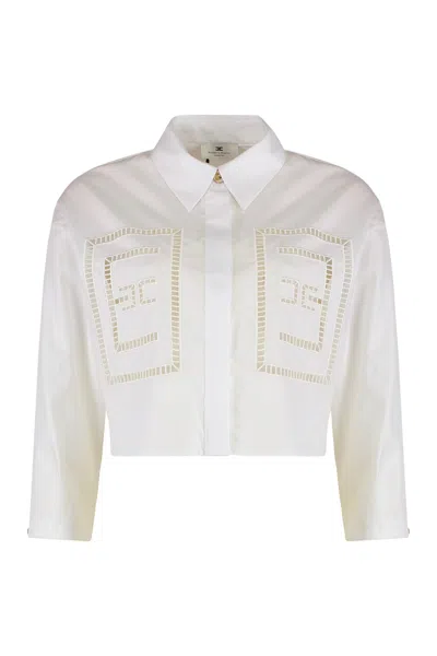 Elisabetta Franchi Crop Shirt In Poplin In White